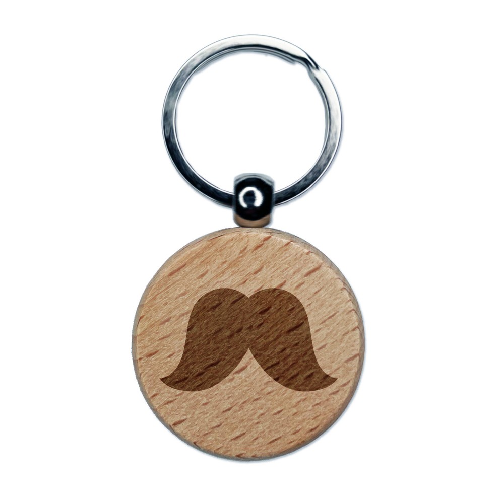 Walrus Mustache Engraved Wooden Keychain Charm Tag