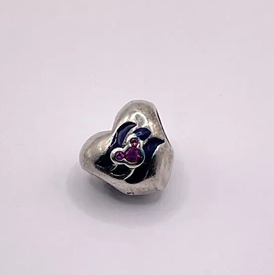 Pandora Sterling Silver Disney Pink Gem Mickey Mouse Heart Charm Vtg S 925 ALE