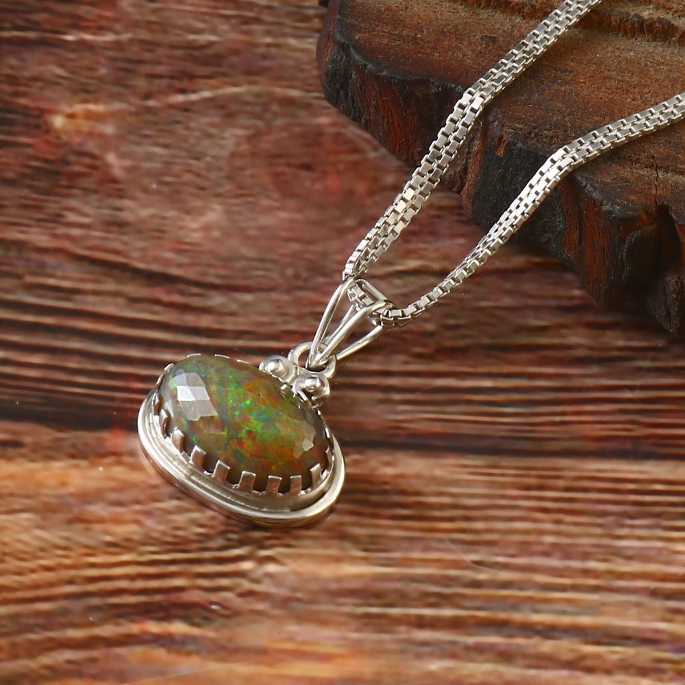 925 Sterling Silver White Fire Opal Womens Chain Link 18
