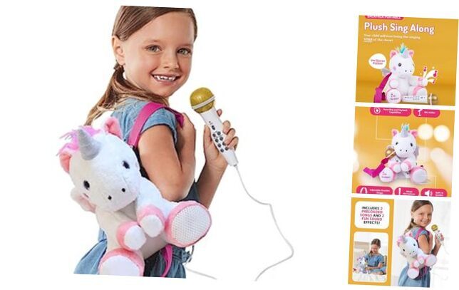 Plush Toy Karaoke Backpack with Microphone, Speaker, Songs & Sound Unicorn