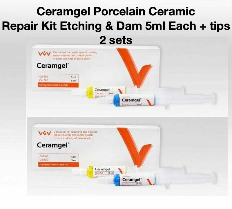2x CERAMGEL Dental porcelain gel ceramic metal zirconia repair kit etch protect