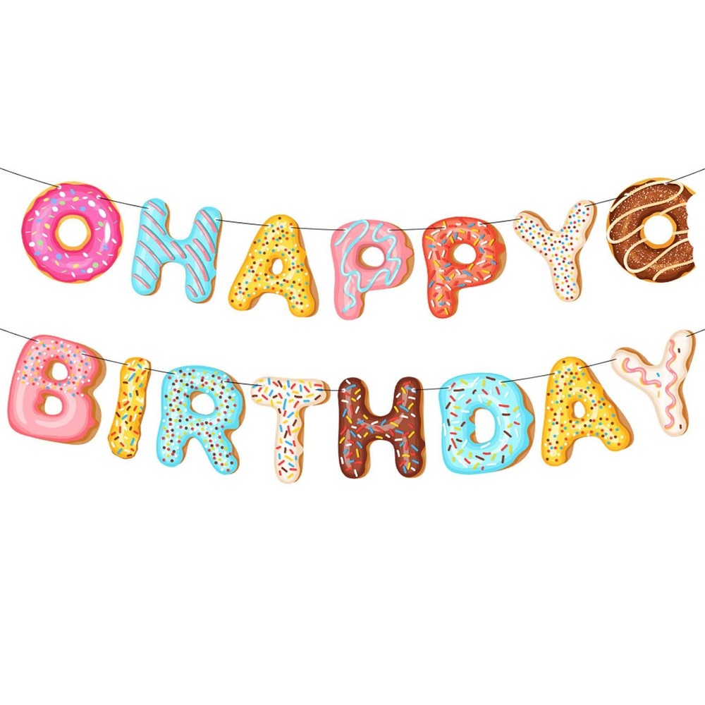 BIEUFBJI Donut Happy Birthday Banner for Donut Themed Party Decorations