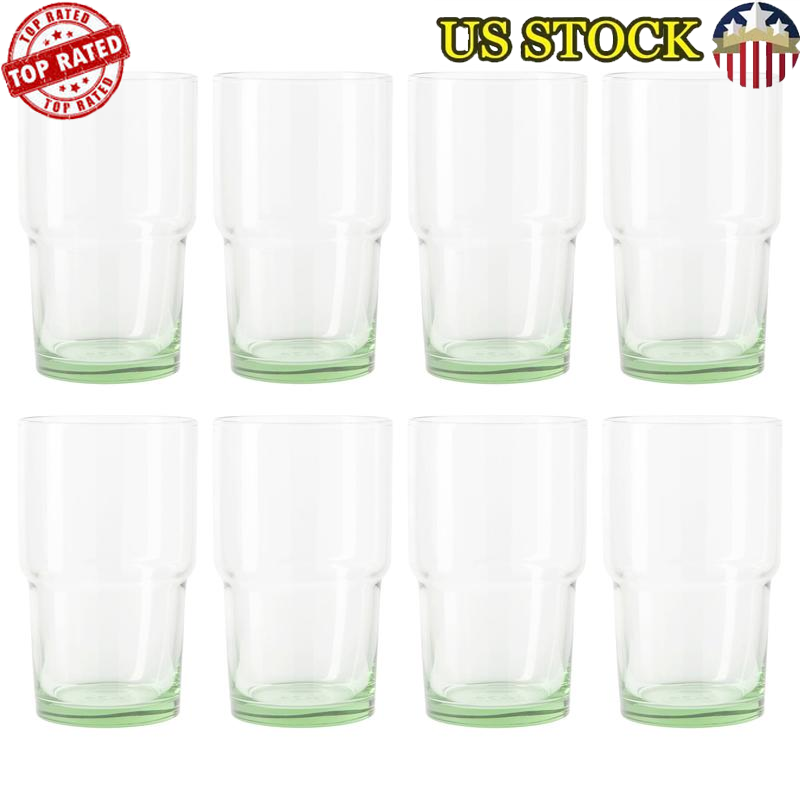 8 Pack Stackable Recycled Glassware 15 oz Dishwasher Safe Drink Glasses New