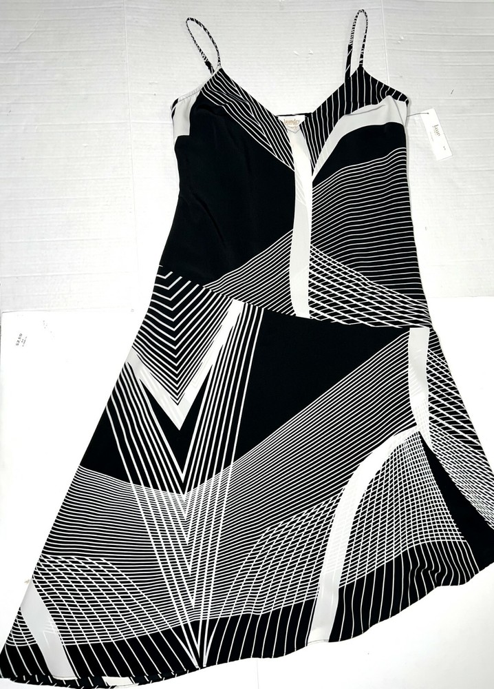 NEW Shelli Segal Laundry LA Black White Striped Asymmetrical Sleeveless Dress 10