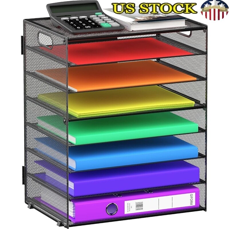 8-Tier Mesh Metal Desktop File Organizer with Handles