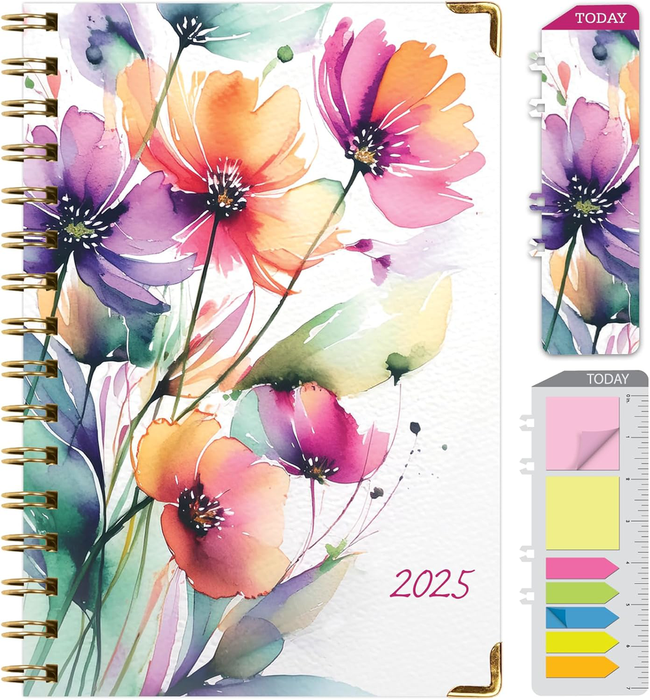 2025 Hardcover Planner, 14 Months Daily Weekly Monthly, Rainbow Floral Design