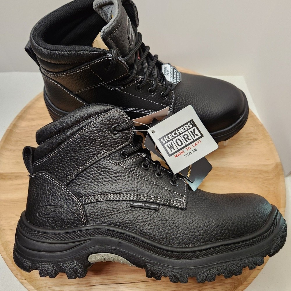 Skechers steel toe slip resistant memory foam work boot mens 9.5