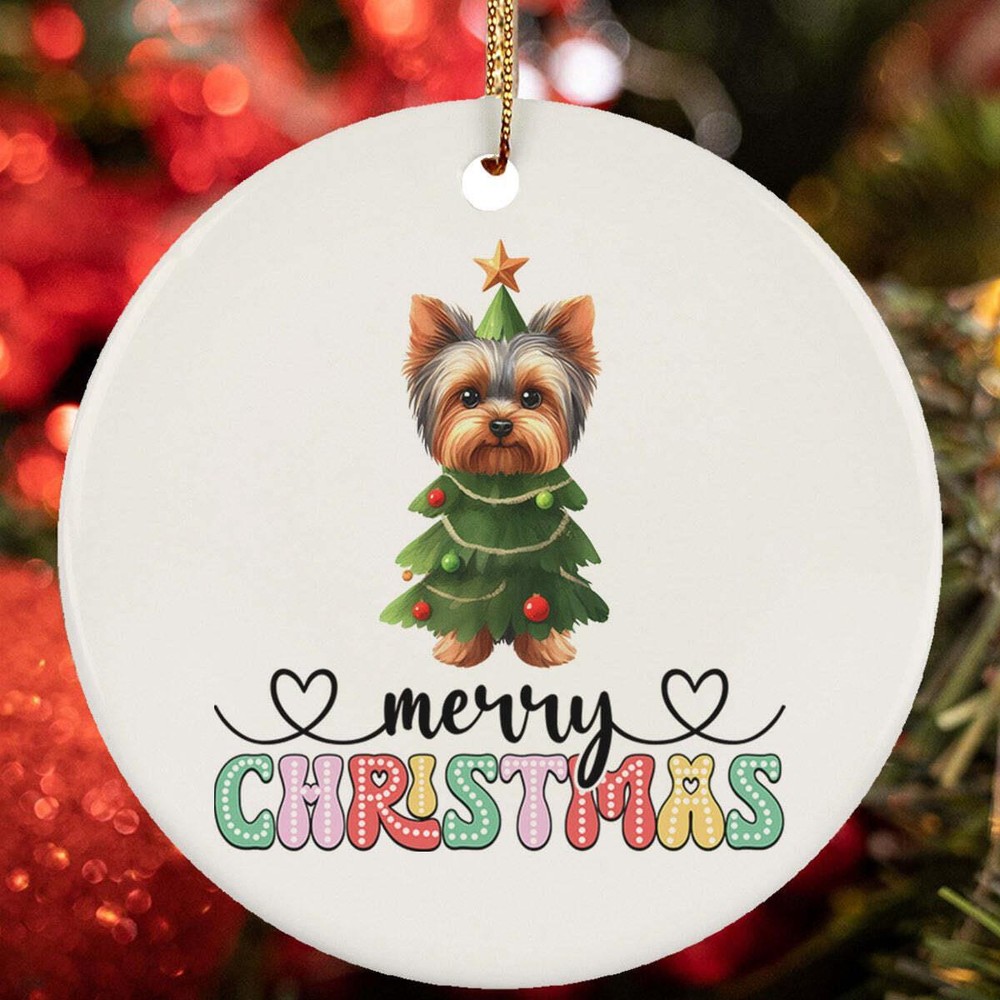 Funny Yorkshire Terrier Dog Tree Art Merry Christmas Ornament Gift Decor Hanging