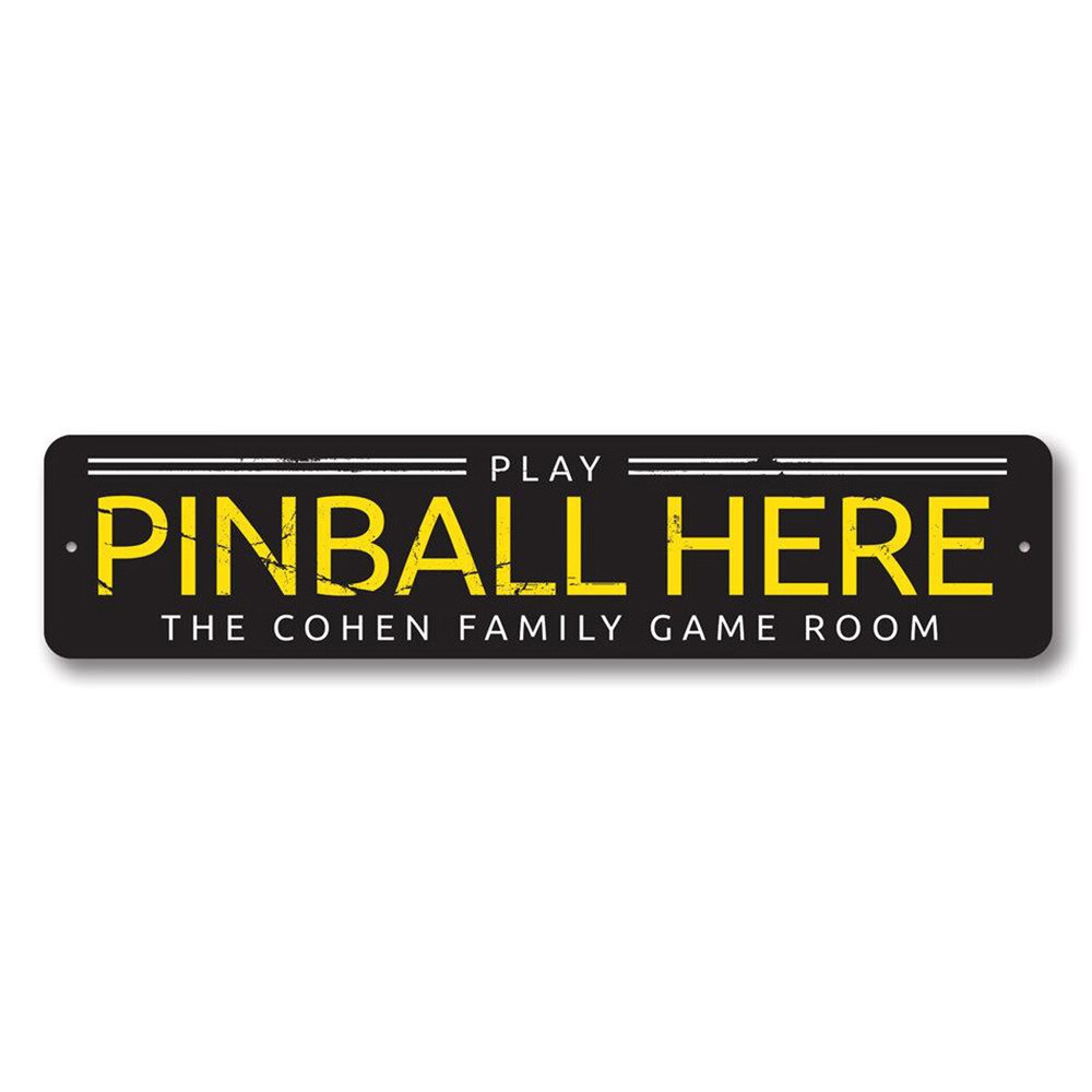 Personalized Play Pinball Here Family Name Game Room Metal Decor Sign