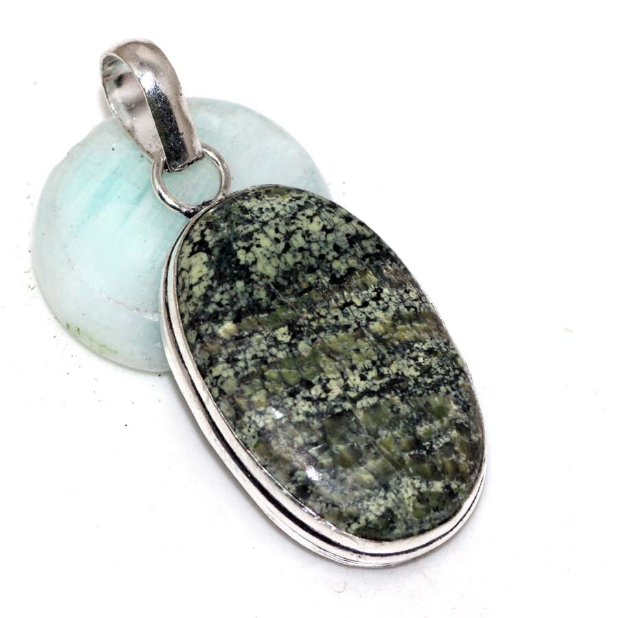 925 Silver Plated-Swiss Green Opal Gemstone Ethnic Pendant Jewelry 2