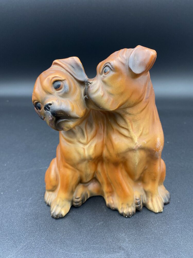 Vintage Ceramic Boxer Puppies Figurine, Littermates, Adorable Faces