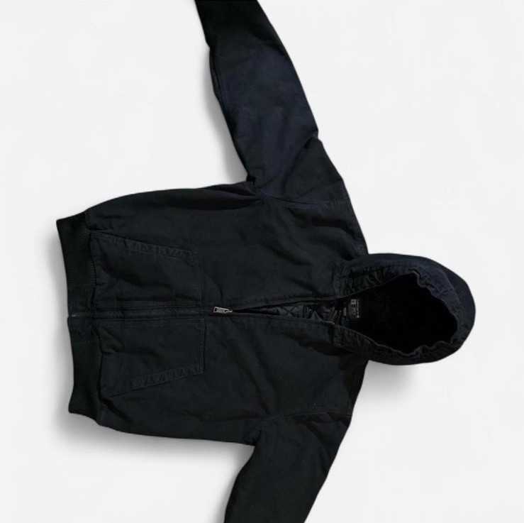 Vintage Carhartt J130 Black XL Distressed Hooded Canvas Work Jacket USA Made