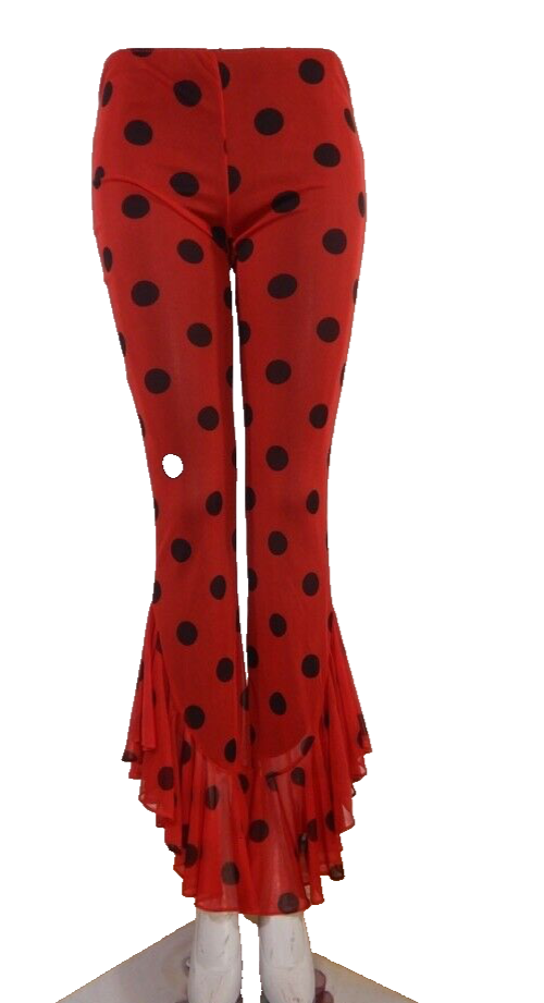 90s Y2K Vintage Lip Service Polka Dot Bell Bottom Ruffle Pants Small