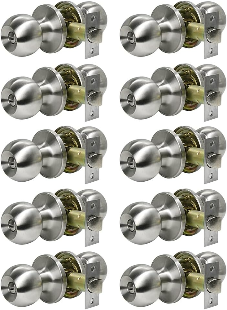 Privacy Door Knobs Keyless Interior Locks for Bedroom or Bathroom- Ball, Satin N