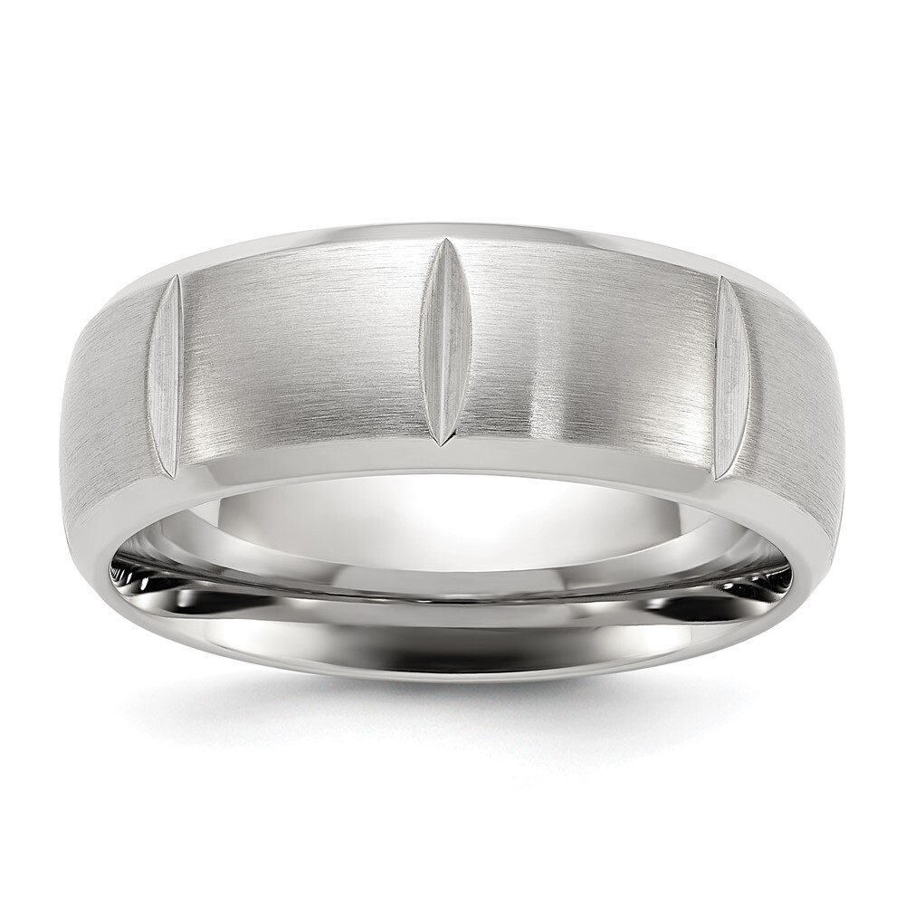 Titanium Brushed and Polished Grooved 8mm Band Ring Size 9 for Men 4.28gm