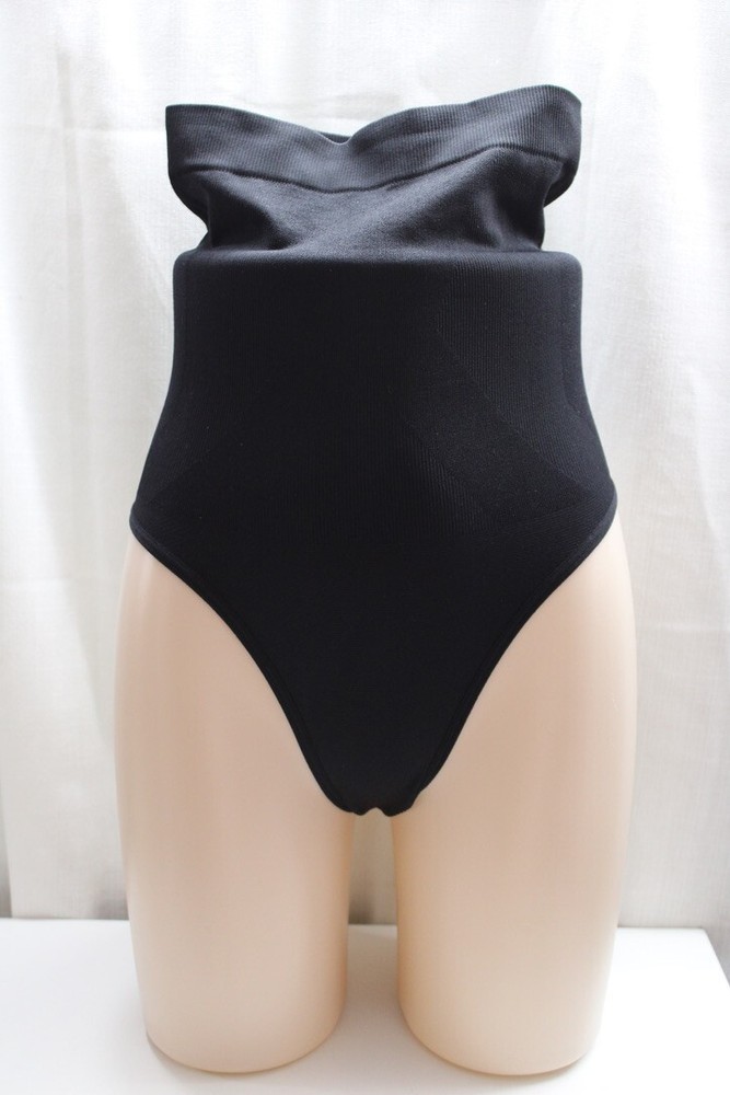 High Waist High Leg Thong Shapewear Tummy Control Ribbed Nylon Spandex Panty S