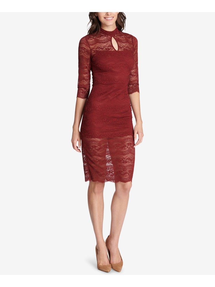 KENSIE Womens Lined 3/4 Sleeve Knee Length Party Body Con Dress