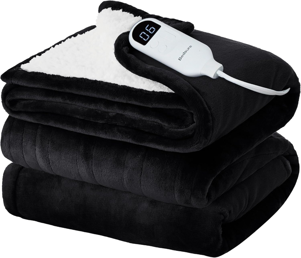 Electric Heated Full-Size Flannel Blanket 72x84 10 Heat Settings Black
