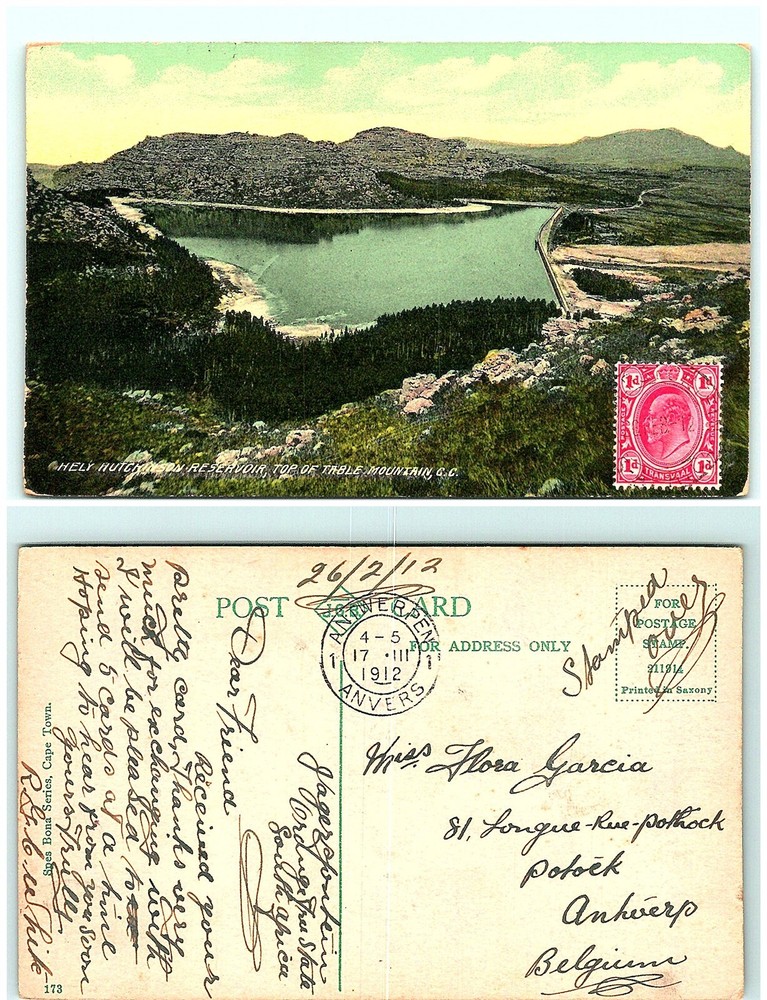 1912 Transvaal South Africa to Anvers Belgium Vintage Postcard S02-1536