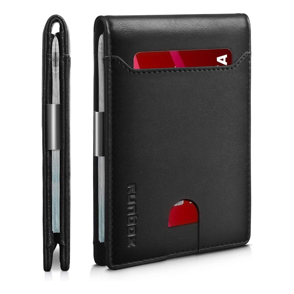 Slim RFID Blocking Leather Wallet for Men with Money Clip