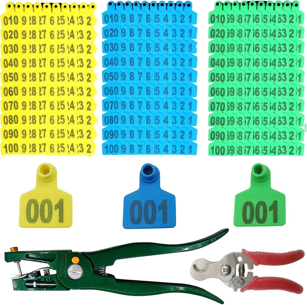 Premium Ear Tagging System - 300PCS Farm Animal Tags with Stainless Steel Tools