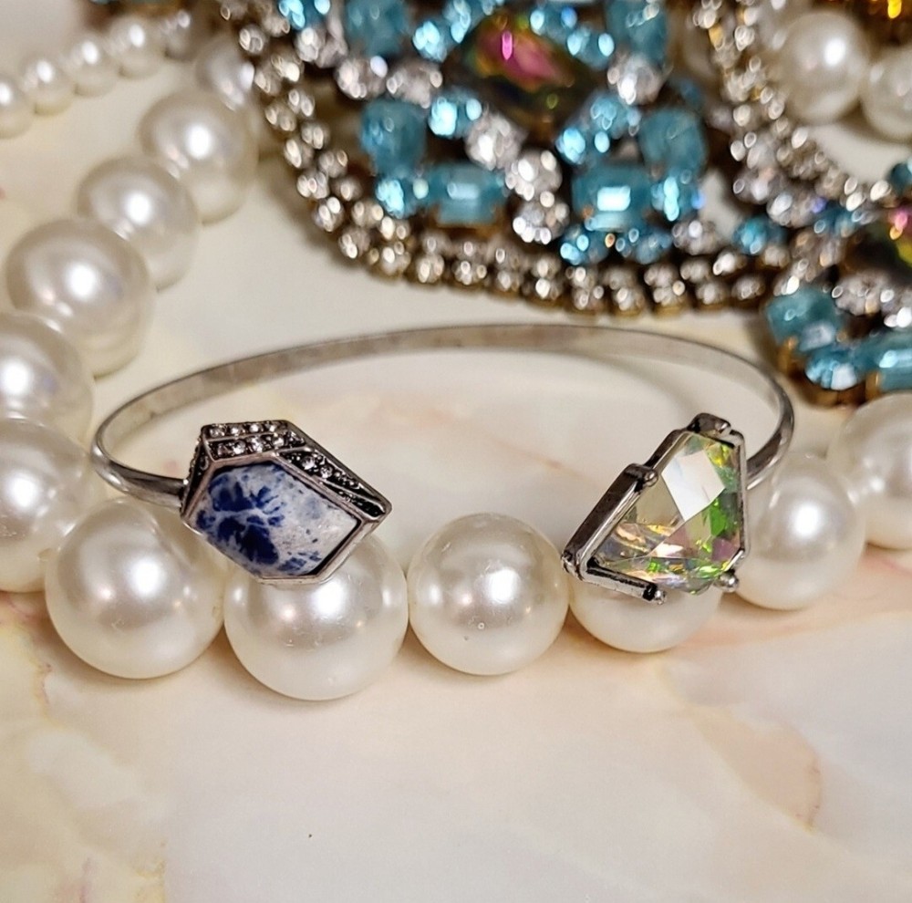 Artisan Lapis & Aurora Borealis Crystal Shiny Night Bracelet Cuff 🌙