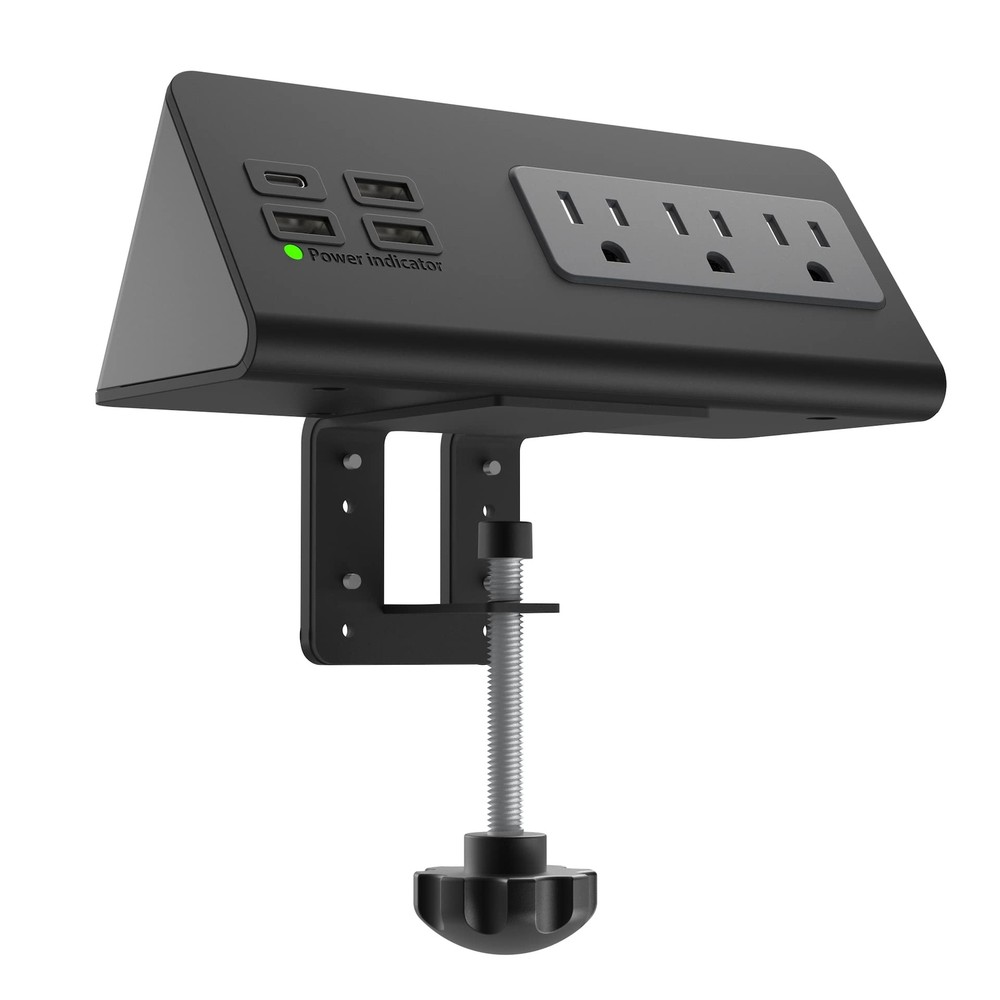 Nightstand Edge Mount Power Strip with USB-C Ports Tabletop Surge Protector D...
