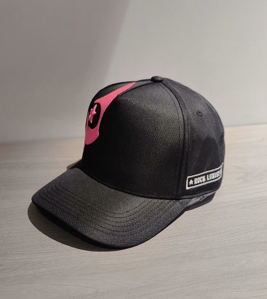 Rock League Adjustable Cap | Black Baseball Hat with Pink Embroidered Logo