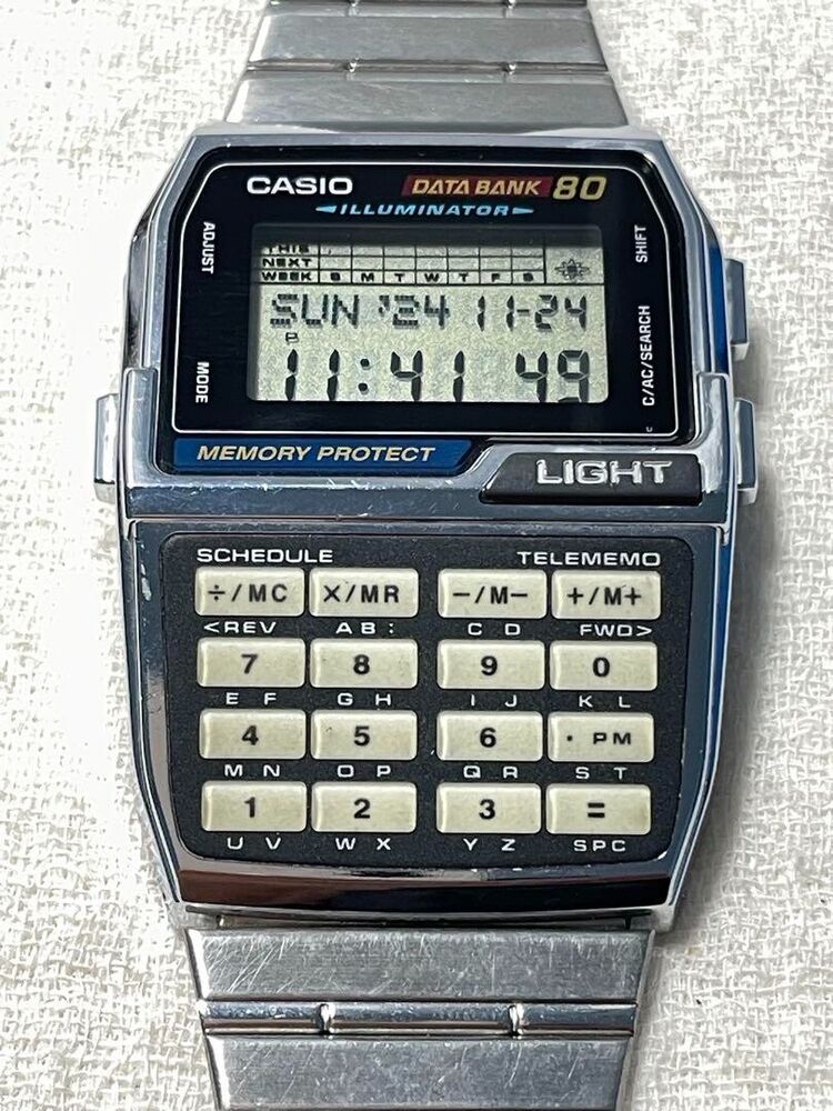 CASIO DATA BANK 80 DBC-810 Men's Watch Digital Stainless Steel Used Tested Japan