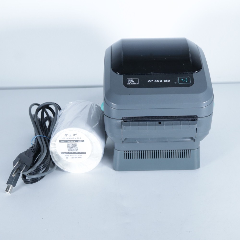 ZEBRA ZP450 Direct Thermal Barcode Printer with Cords & Label Roll