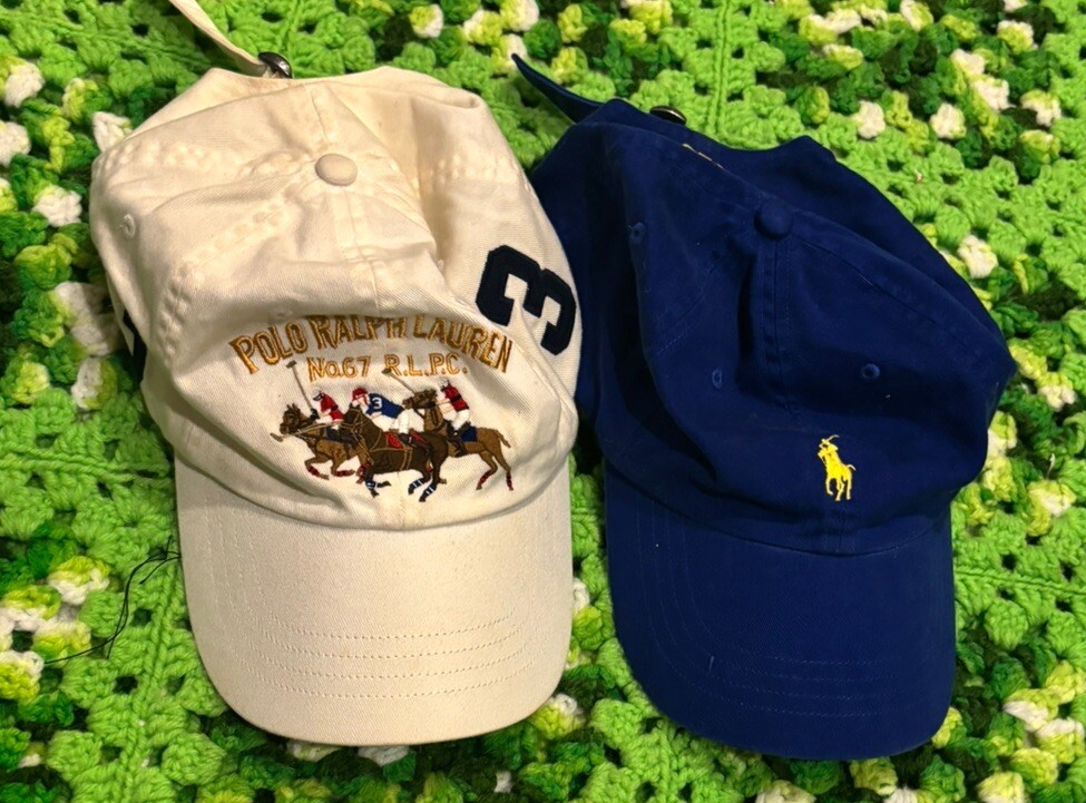 Polo Ralph Lauren Pony Logo Dad Hat Cap White  Blue Strapback