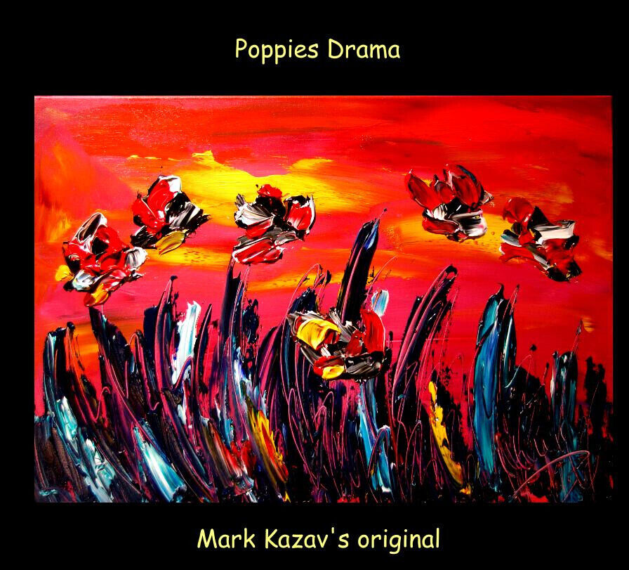 RED FLOWERS   Modern  Original Painting SIGN. Stretched  WALL POP ART  NR