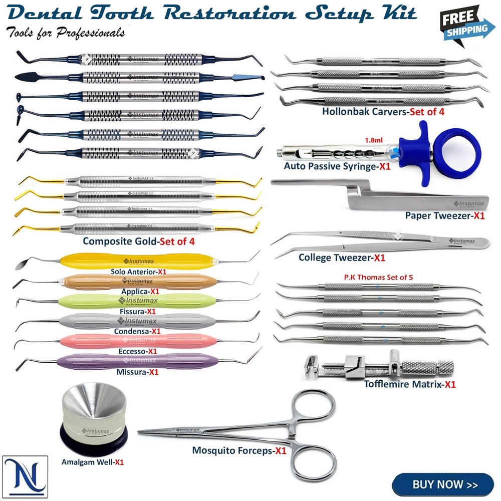 Dental Tools Tooth Amalgam Restorative Composite Placing Instruments Setup Kit