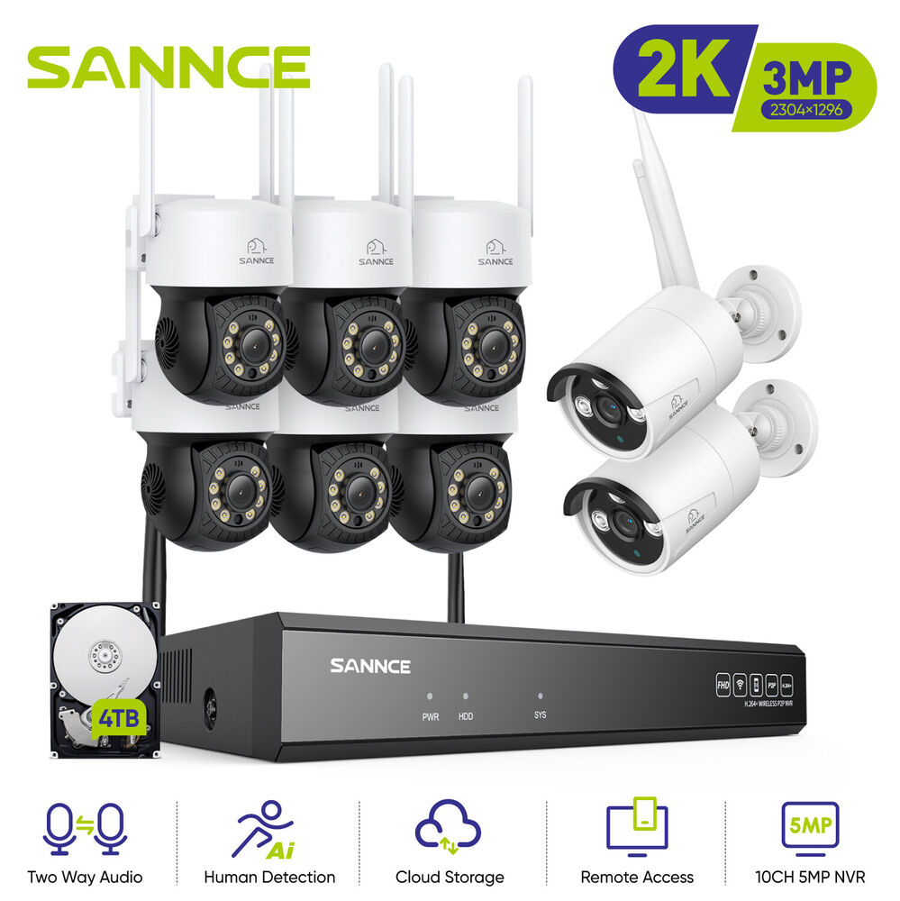 SANNCE 10CH 3MP Outdoor Wireless PT Security Camera System with 2-Way Audio and Color Night Vision