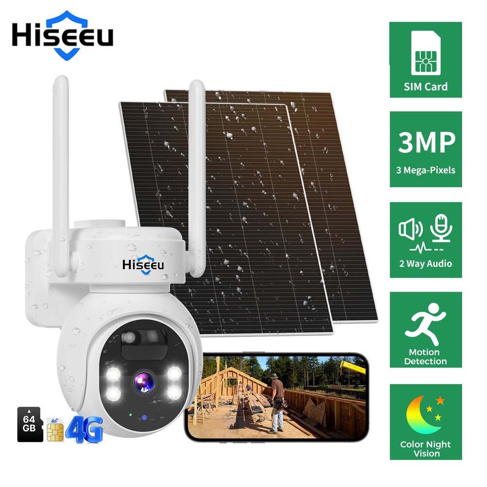 Hiseeu 4G LTE Cellular Solar Powered Outdoor Security Camera Smart AI Detection