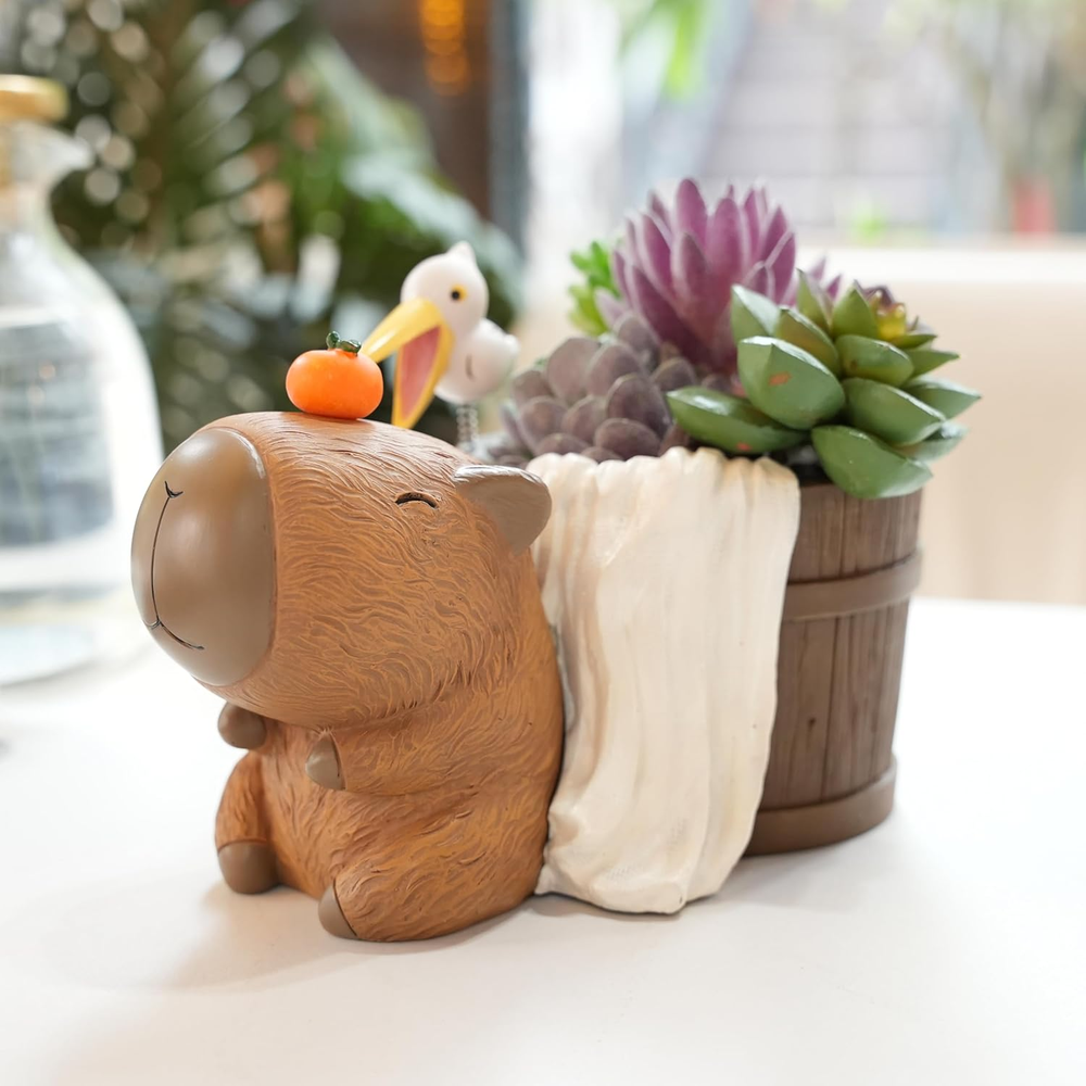 Capybara Small Plant Pots Drainage Resin Cute Animal Flower Pots Playful Bird