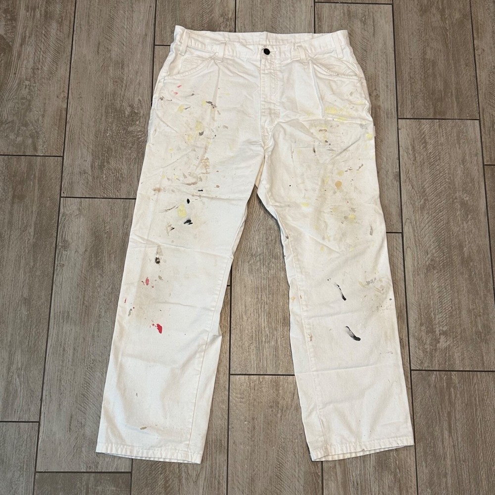 Dickies Relaxed Fit Distressed White Painter Pants with Loop 36x30