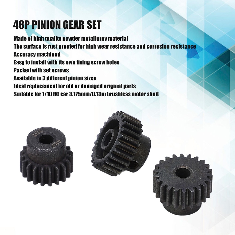 48P Pinion Gear Set 20T 22T 24T 3.175mm RC Motor Pinion Gear for 1/10 RC