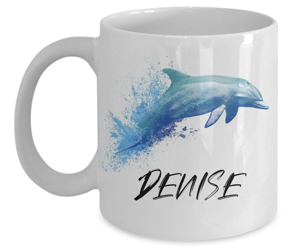 Dolphin Coffee Mug Custom Name Mug Dolphin Art Unique Dolphin Gifts Watercolor