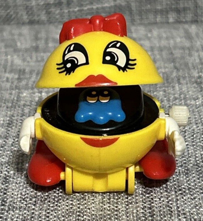 Vintage 80s Ms PAC-MAN Wind Up Walking Toy Video Game Figures Tomy Macao Works