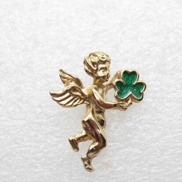 Winged Angel 3 Clover Leaf Lapel Pin (B825)