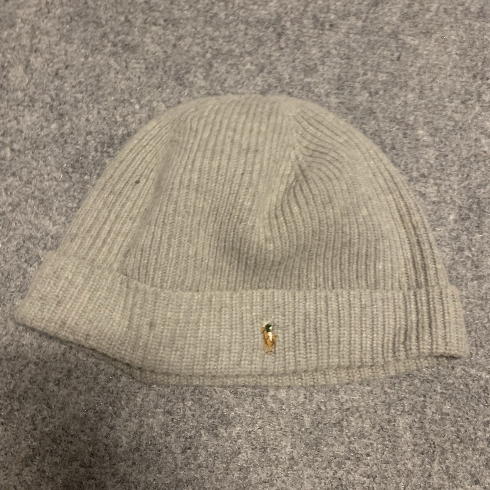 Ralph Lauren Unisex Gray Merino Wool Beanie Winter Hat Small