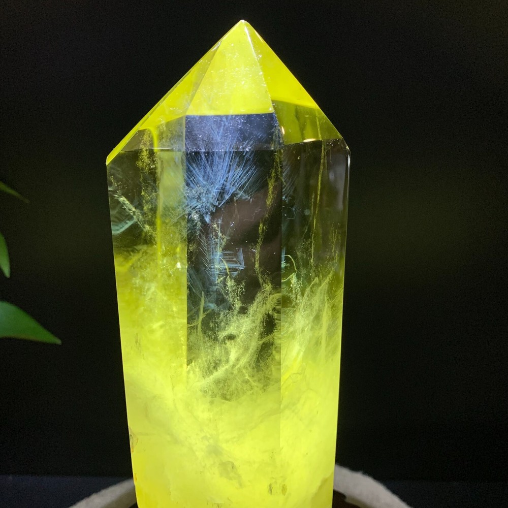 4.07LB Natural Citrine Quartz Obelisk Crystal Energy Wand for Reiki and Decor with Stand