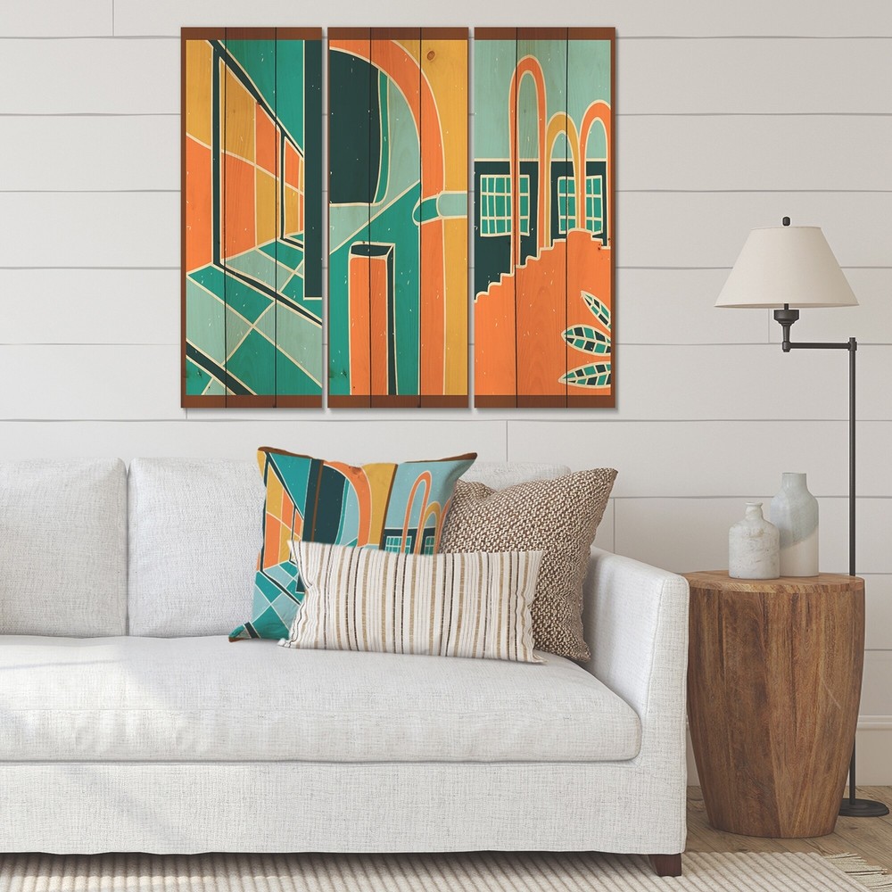 Designart 'Geometric Shapes Building Windows In Vintage