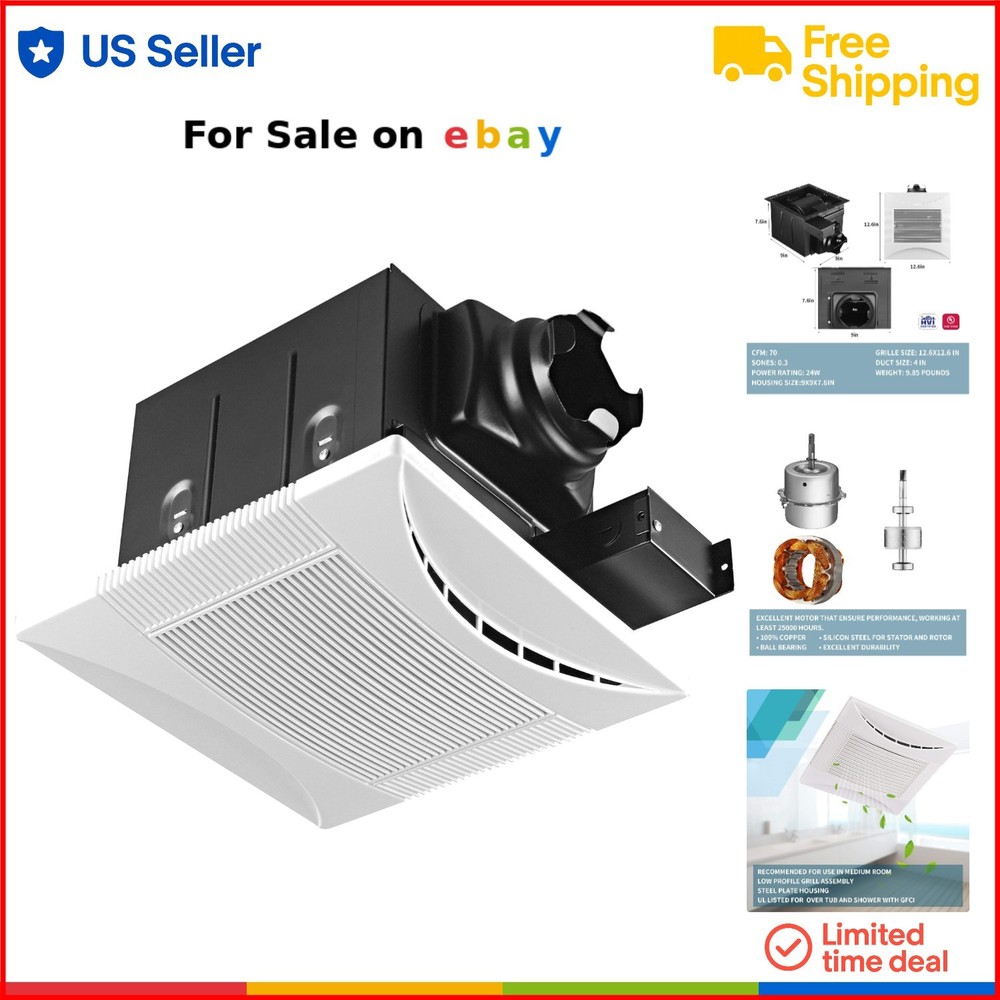 70 CFM White Bladeless Quiet Bathroom Exhaust Fan Energy Star Ceiling Mount