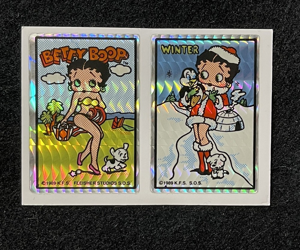 VTG 1989 Betty Boop Summer / Winter Prism Vending Machine Sticker Set NOS