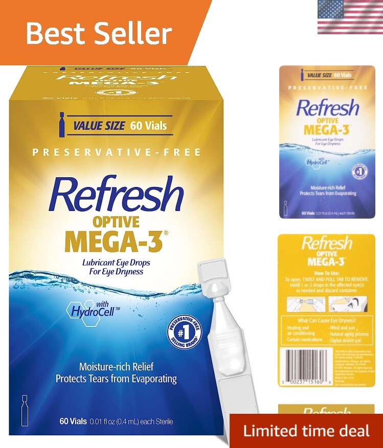 Optive MEGA-3 Lubricant Eye Drops Preservative-Free Artificial Tears, 0.01 fl...