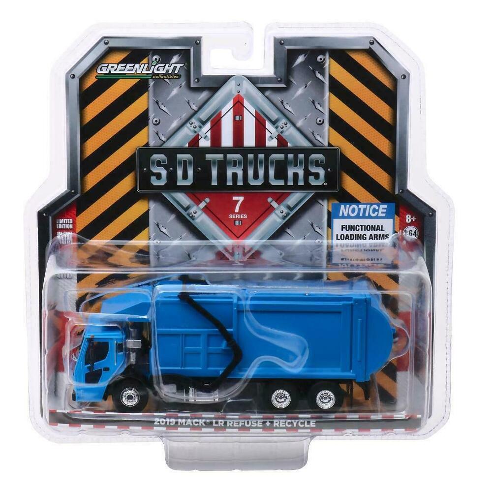 2019 MACK LR REFUSE GARBAGE TRUCK BLUE 1/64 DIECAST MODEL BY GREENLIGHT 45070 C
