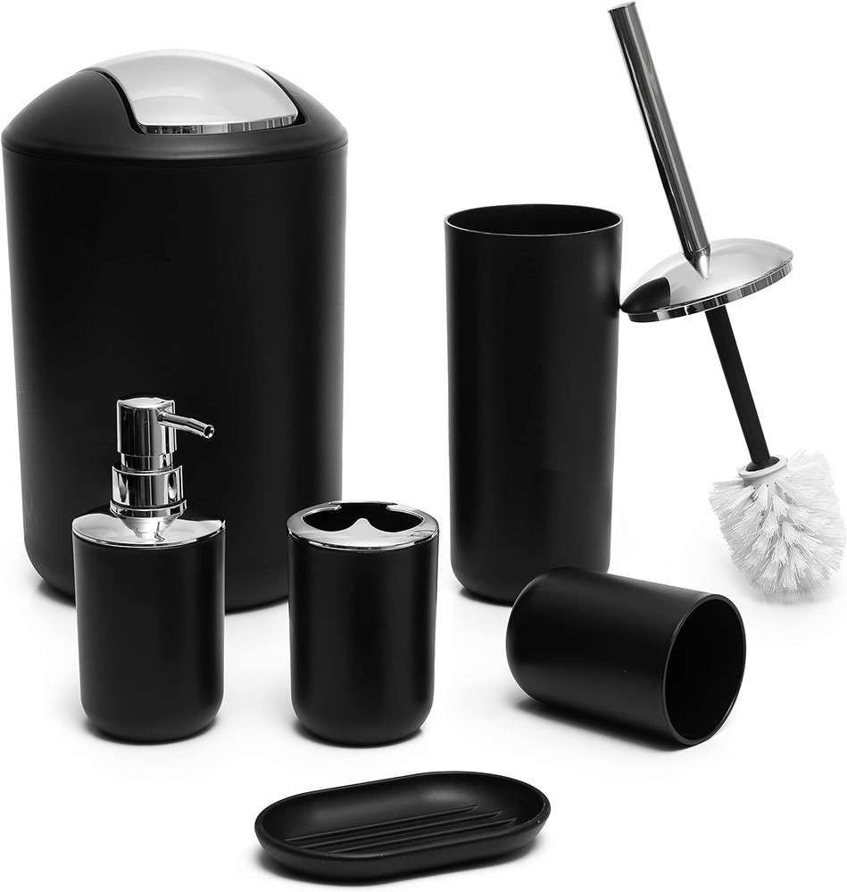 Moss & Stone 6 pcs Bathroom Accessories Set Includes Soap Dispenser, Black