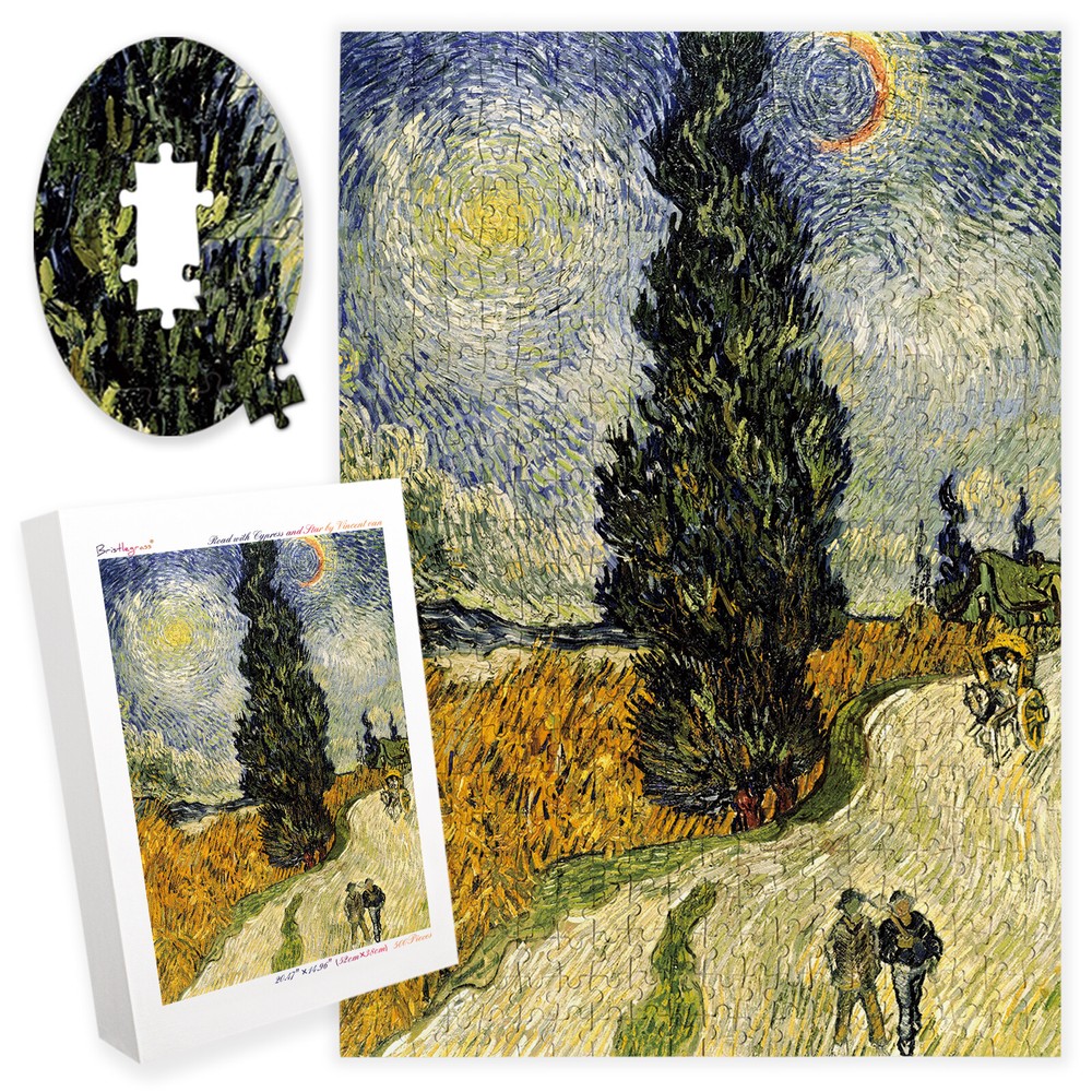 Wooden Jigsaw Puzzle 500 Piece Road with Cypress Star Vincent van Gogh Toy Decor